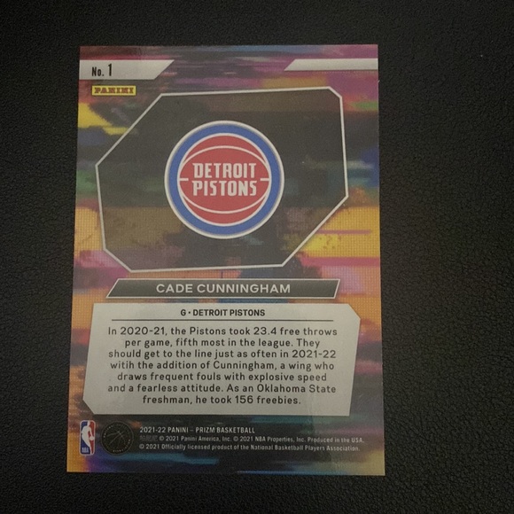 Cade Cunningham(rookie)- 2021-22 panini Prizm basketball #1 - Picture 2 of 2
